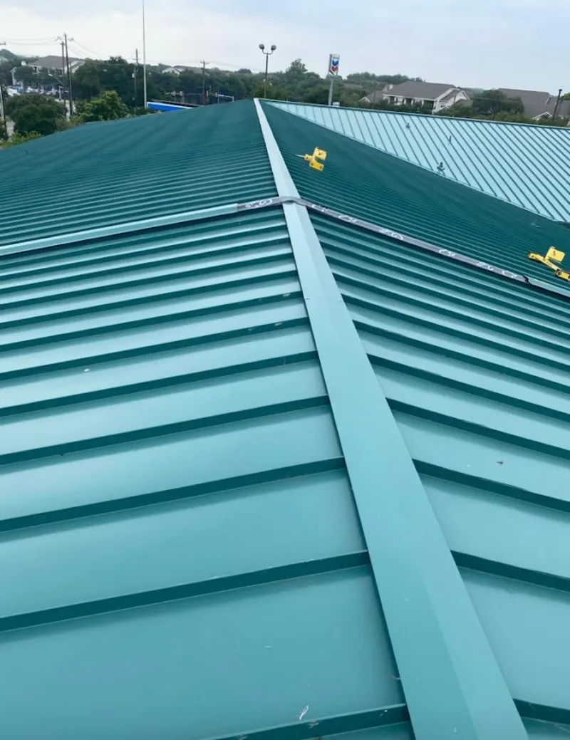 Green commercial metal roof ridge and valley for Metal Roof Repair in Peninsula